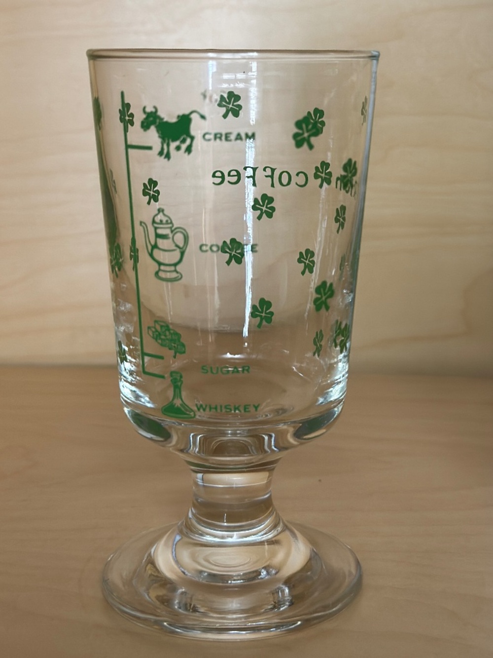 Set of 4 Libbey Irish Coffee Glasses | Shamrock Recipe Pedestal Goblets